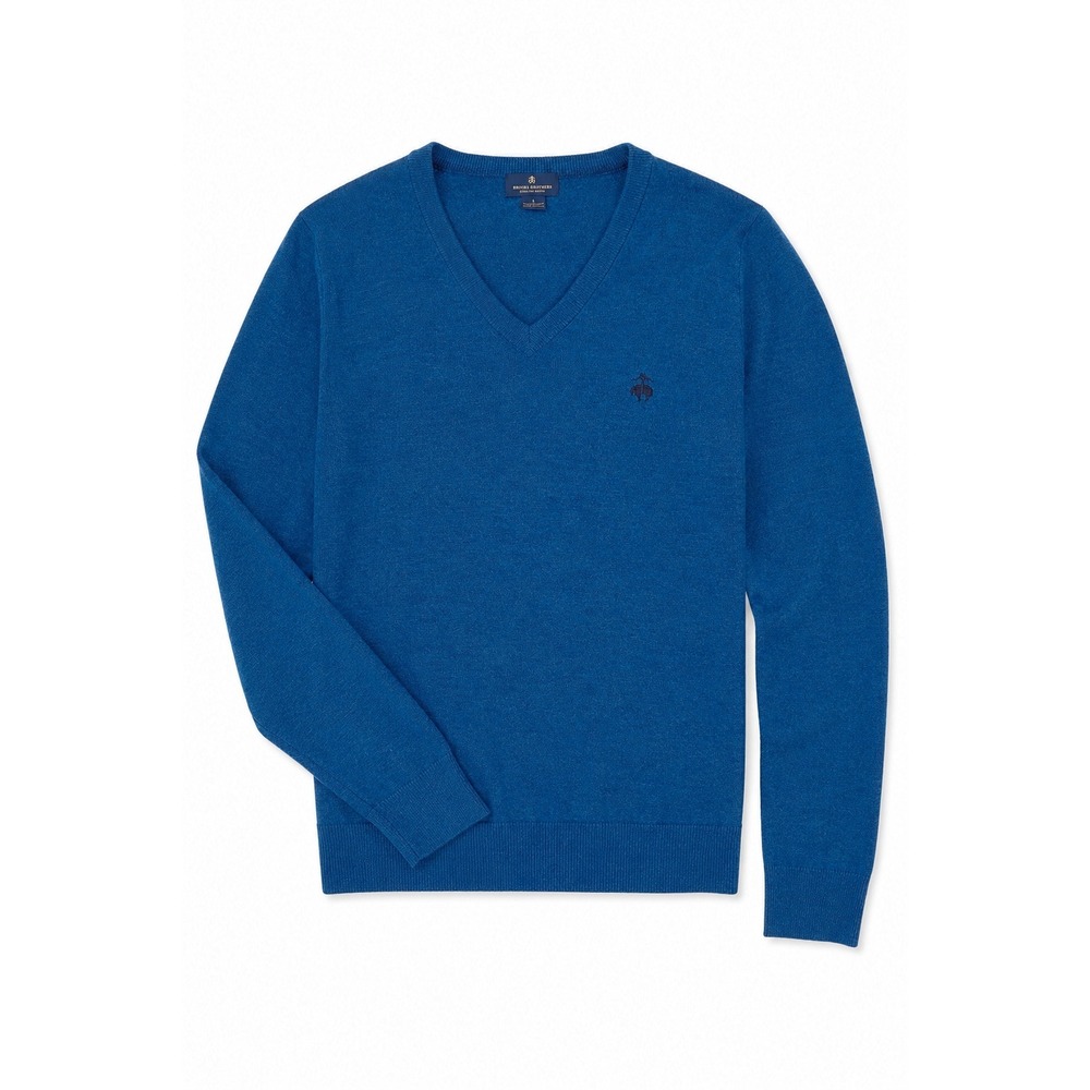 Brooks Brothers Extra Fine Merino Wool Blend V-Neck Sweater Men L Blue Preppy